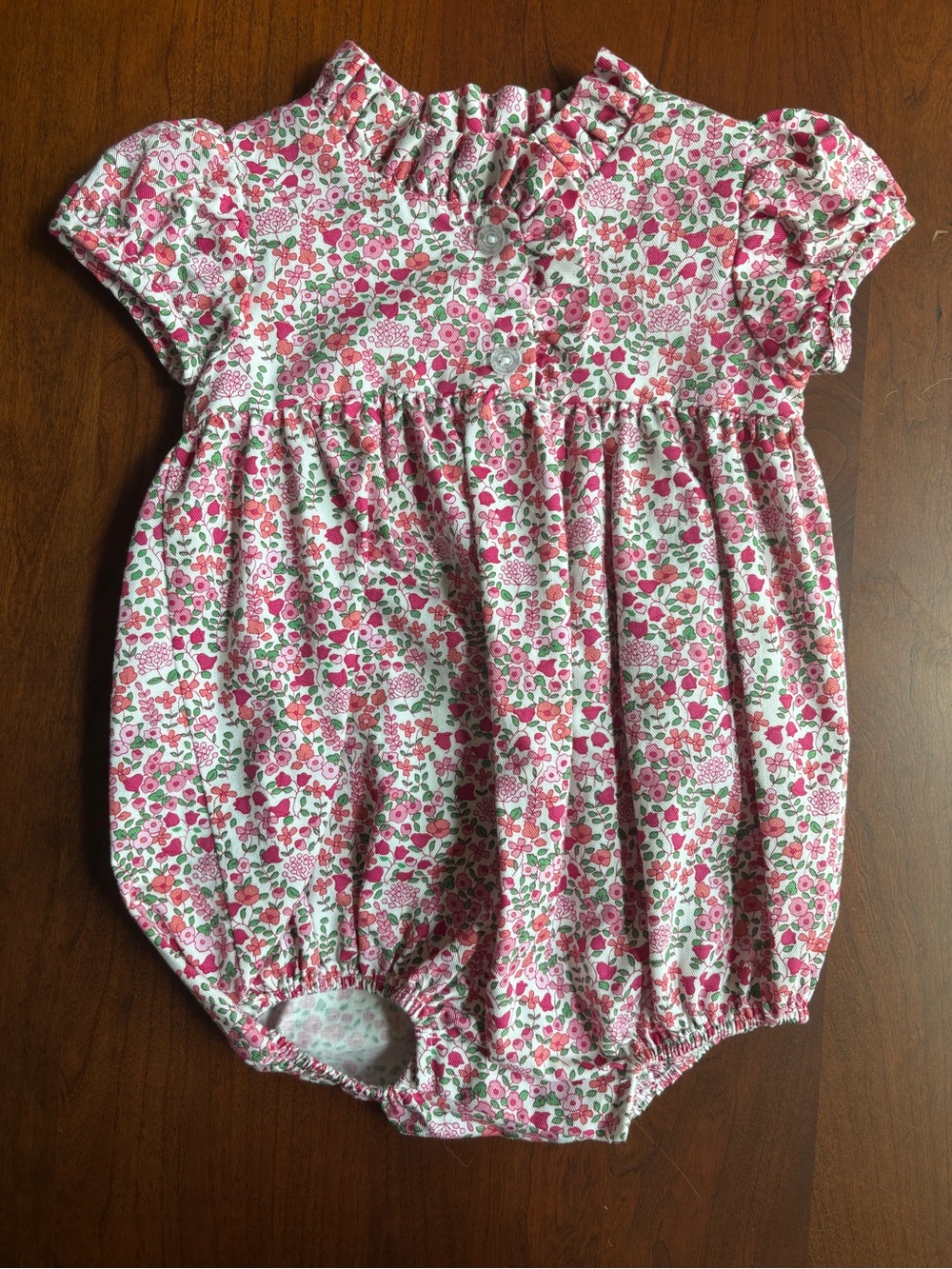 Little English Baby Floral Bubble Romper in Pink and Green floral accents